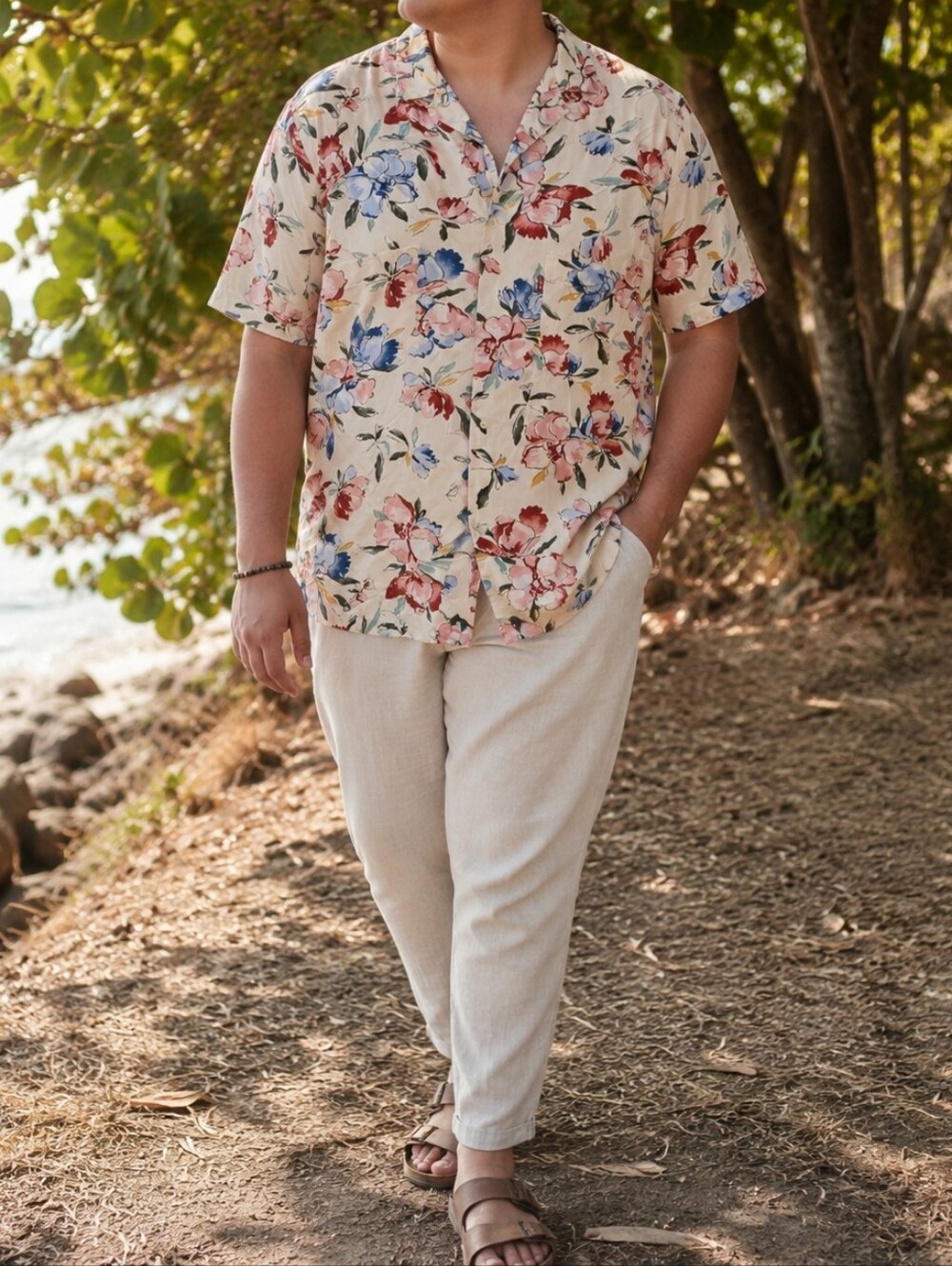 NWT Levi's Cream Floral Camp Collar Shirt Men's Viscose Button-Up Pink Blue Red